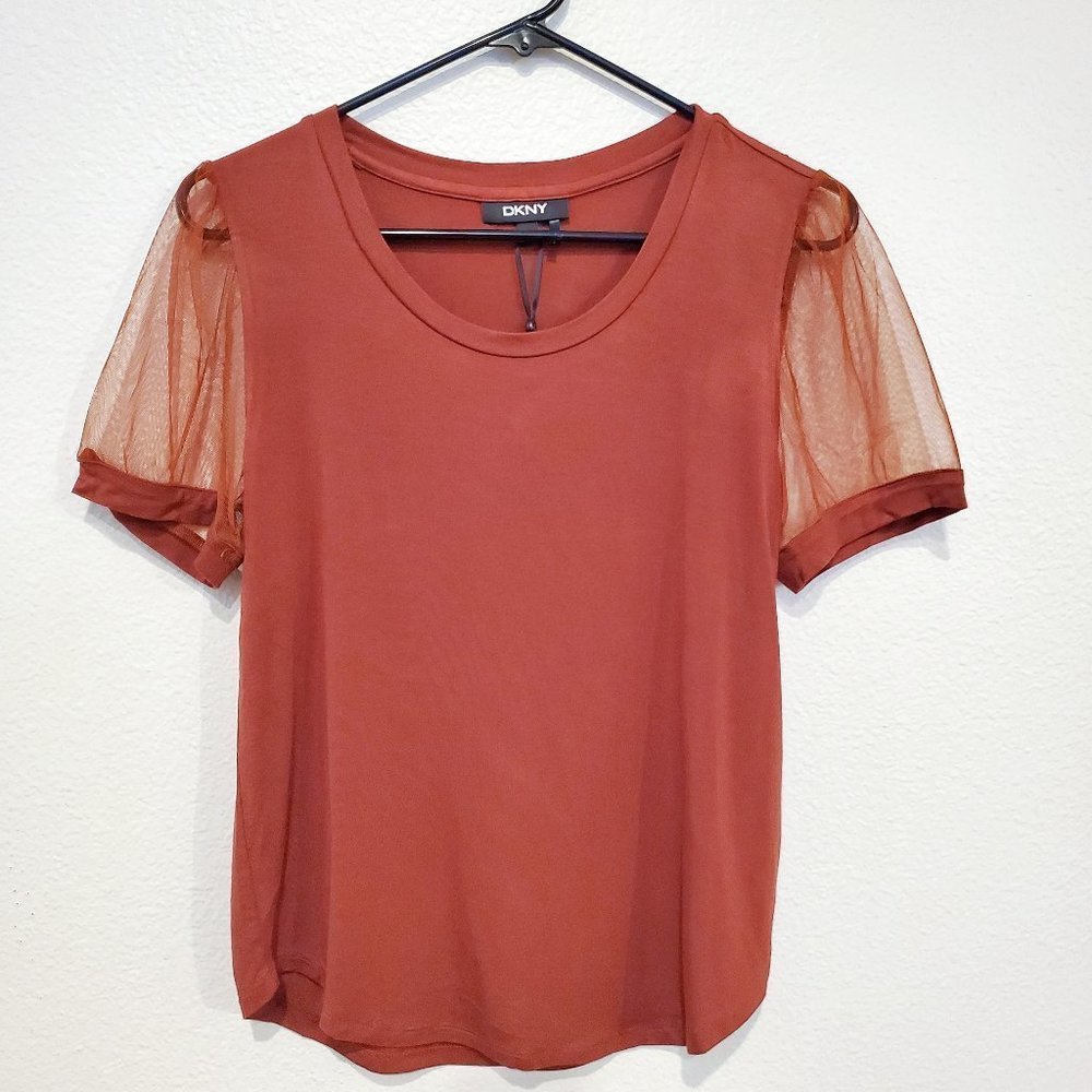 New! DKNY Blouse with Mesh Short Sleeves [XS]